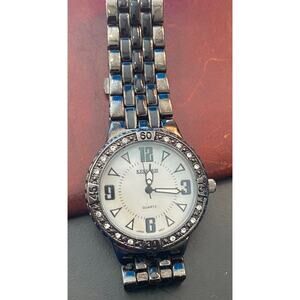 Women's 35mm Gun Metal Tone Watch, Crystal Accents. MOP Face